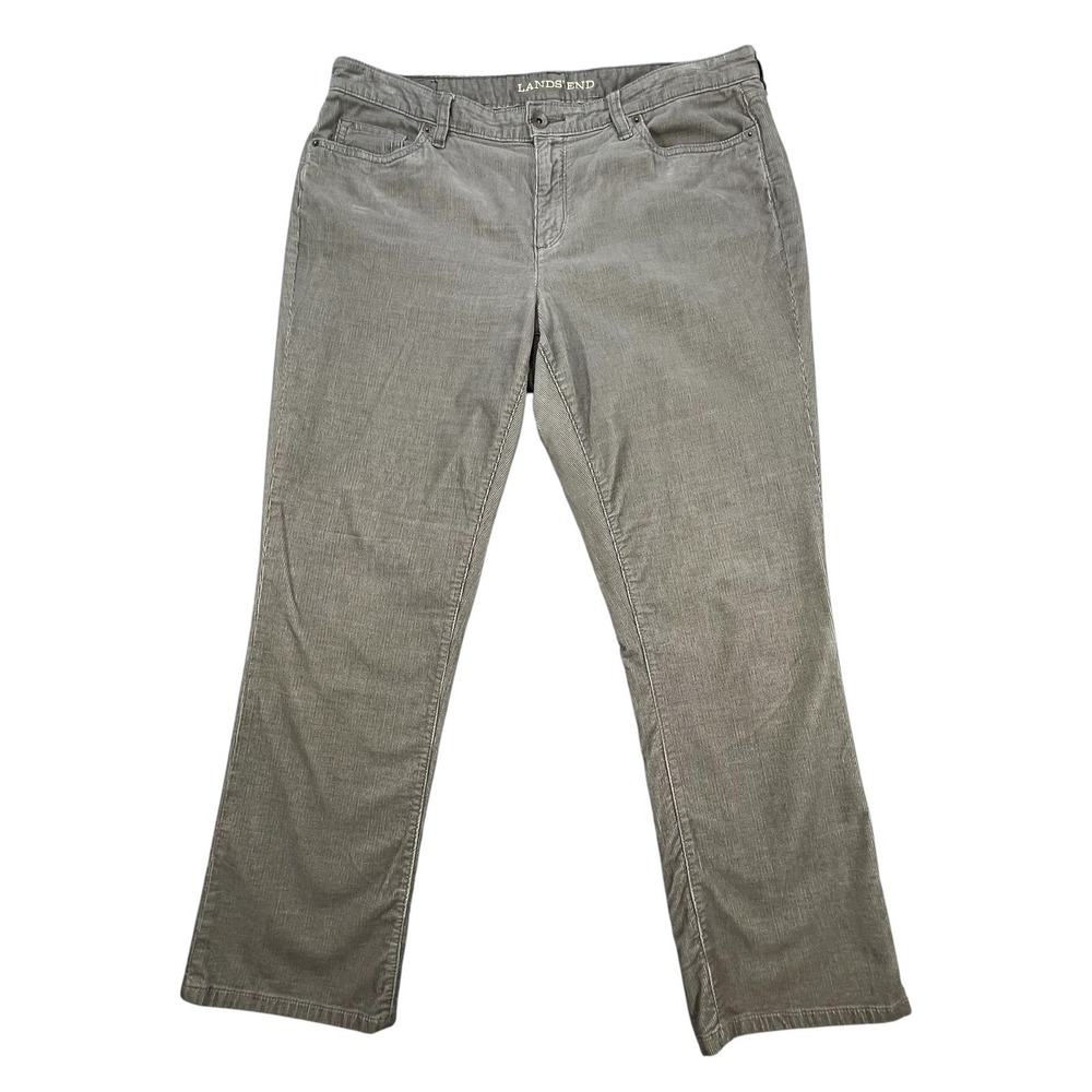Lands' End Gray Corduroy Mid Rise Straight Leg Pants Womens Petite Size 14p